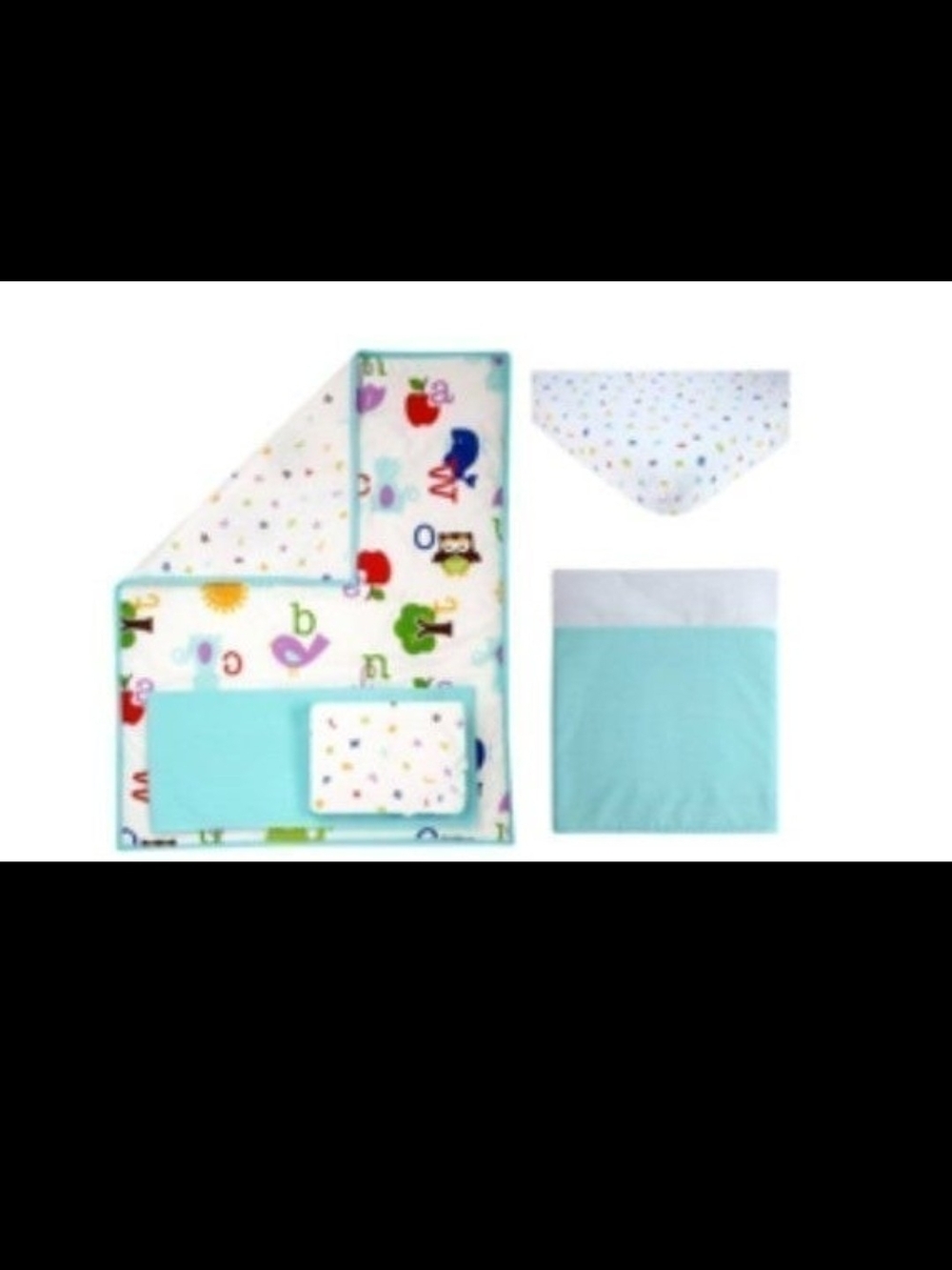 Baby Bedding Set in Aqua and Multi-Color Alphabet Print